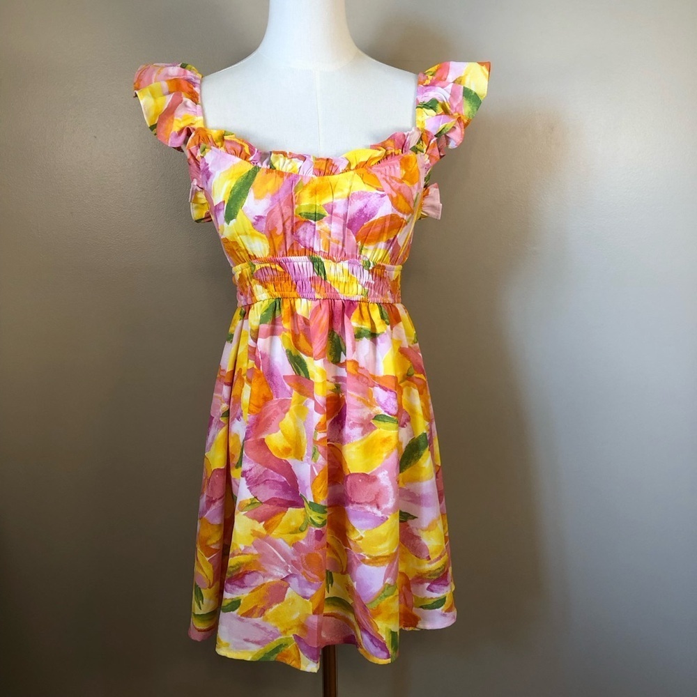 Blu Pepper Colorful Floral Ruffled Pull Over Dress Size M
